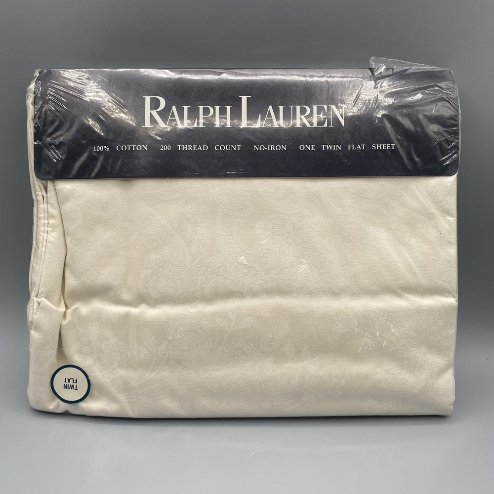 Ralph Lauren Home NIP Cream Damask Twin Flat Sheet Off-White Tone on Tone